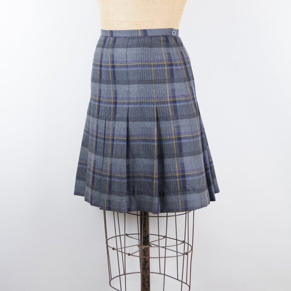Vintage Gray Plaid 100% Wool Pleated Skirt Size 28 | Small Academia Prep - Picture 4 of 15
